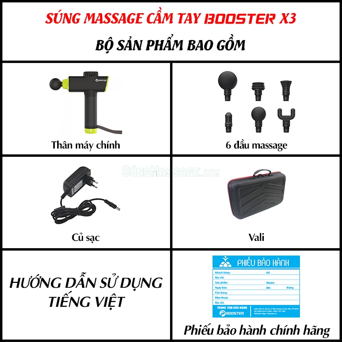 Súng massage cầm tay cơ bắp pin sạc 6 đầu Booster X3
