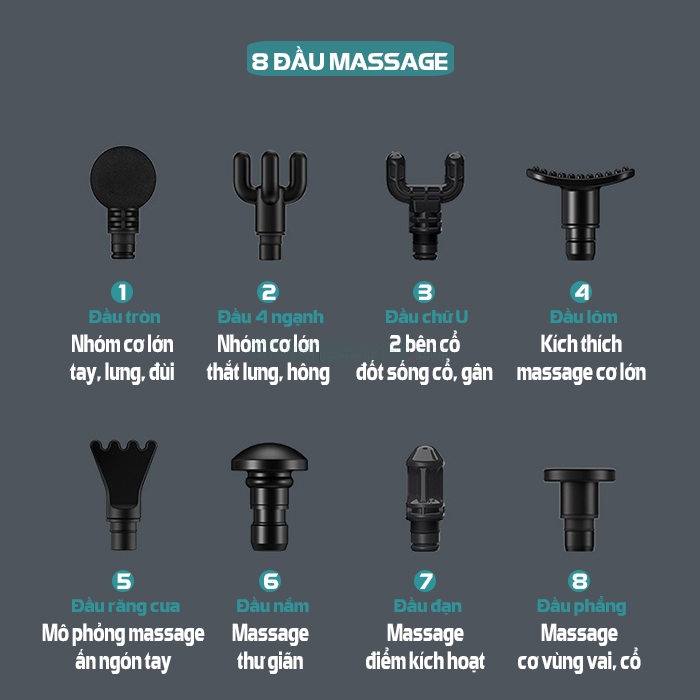 Súng massage cầm tay với 8 đầu chuyên dụng chỉnh Booster M2-E