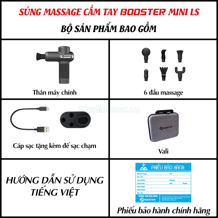Súng massage cầm tay với bộ sản phậm Booster Mini LS