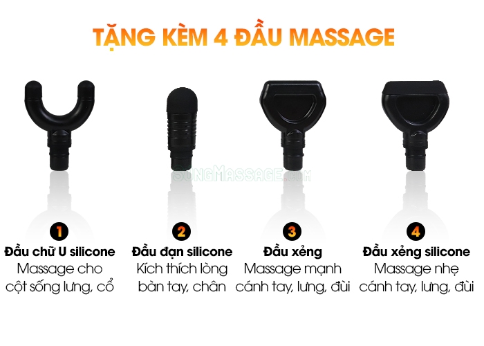 Súng masage giãn cơ tặng kèm 4 đầu massage Booster Mini V3