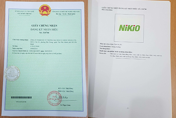 Nikio thương hiệu đã được bảo hộ trên toàn quốc