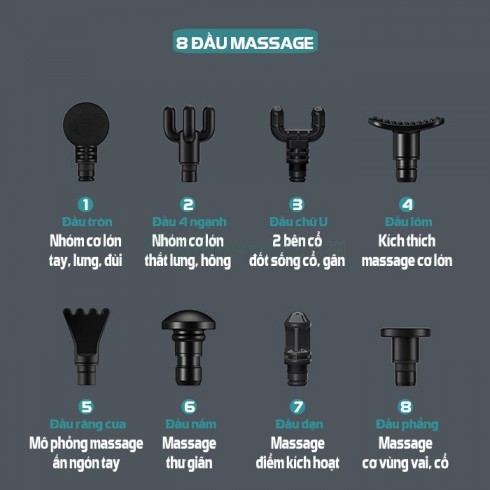 Súng massage cầm tay cao cấp Booster Boluojun M2-E - 8 đầu matxa 30 tốc độ